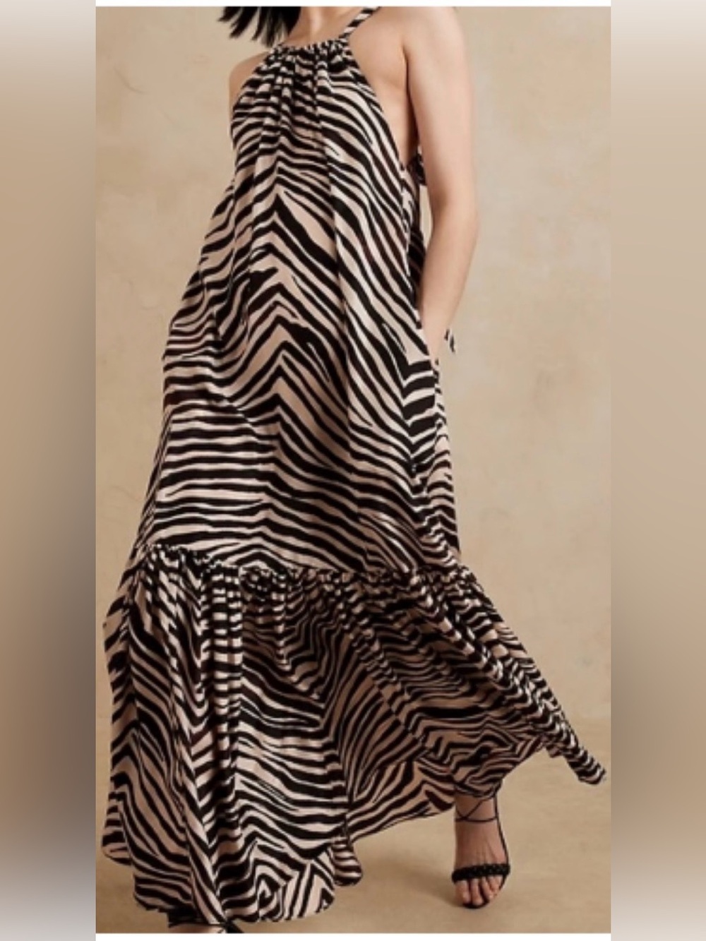 Banana Republic 100% Silk Animal Print Sleeveless Maxi Dress, M. Fits loose.